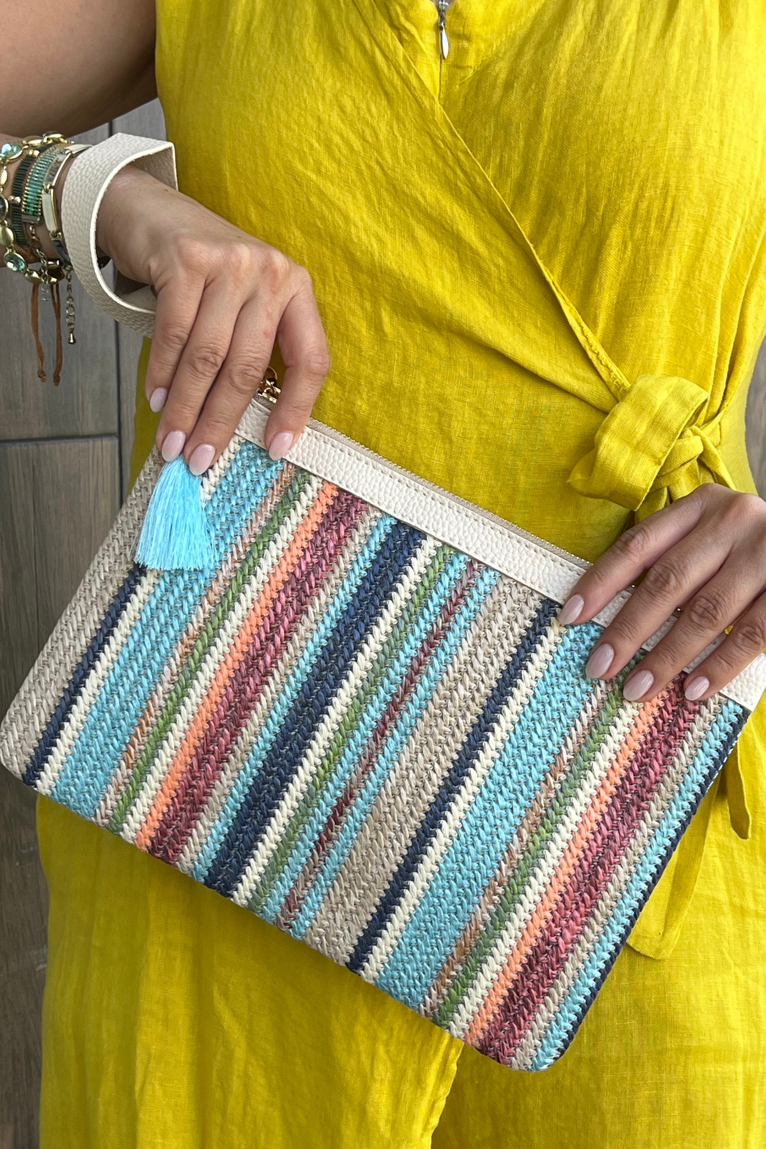 ÇİZGİLİ DOKUMA CLUTCH ÇANTA