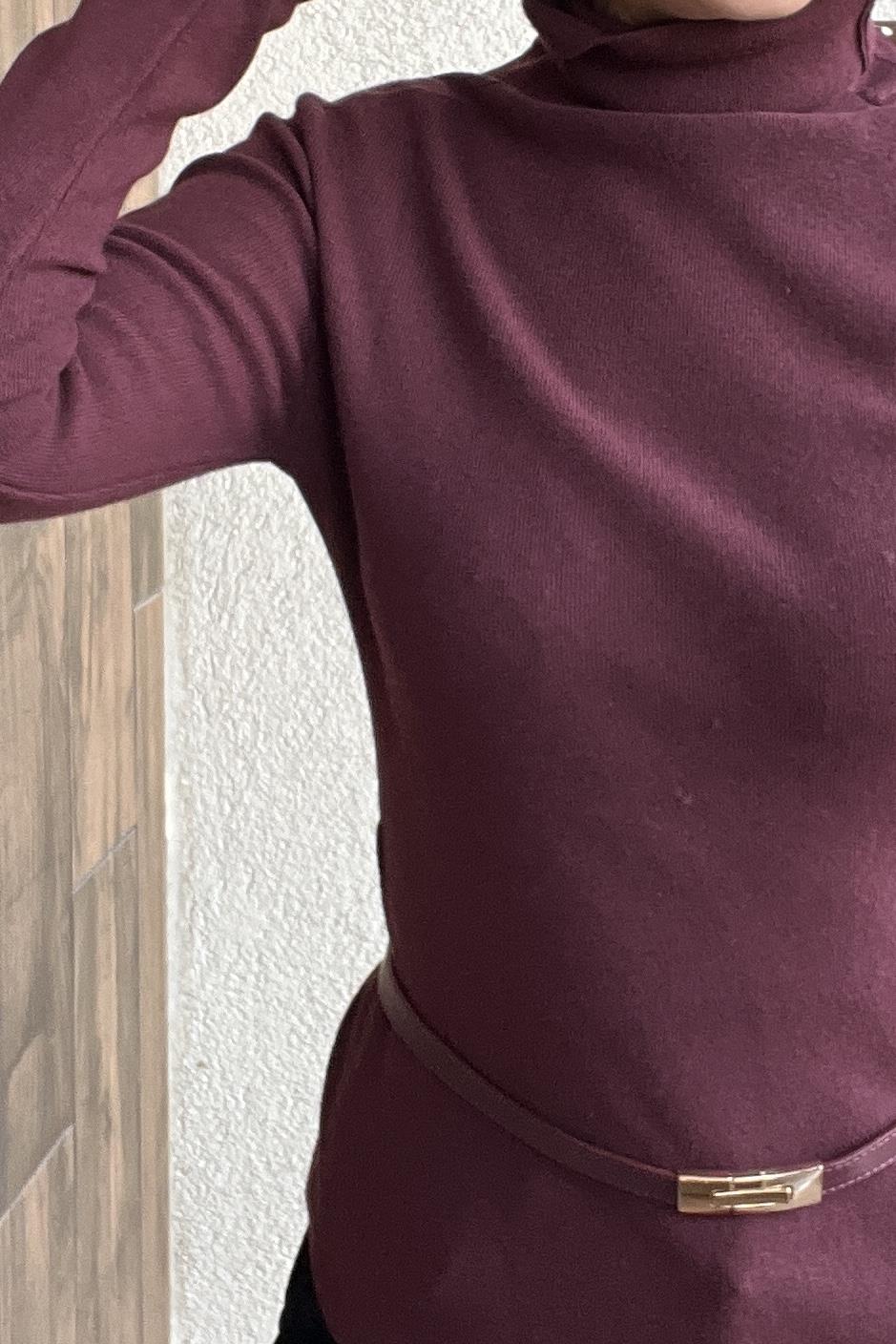 DİLVİN KAŞMİR KARIŞIMLI KEMERLİ KAZAK - Bordo
