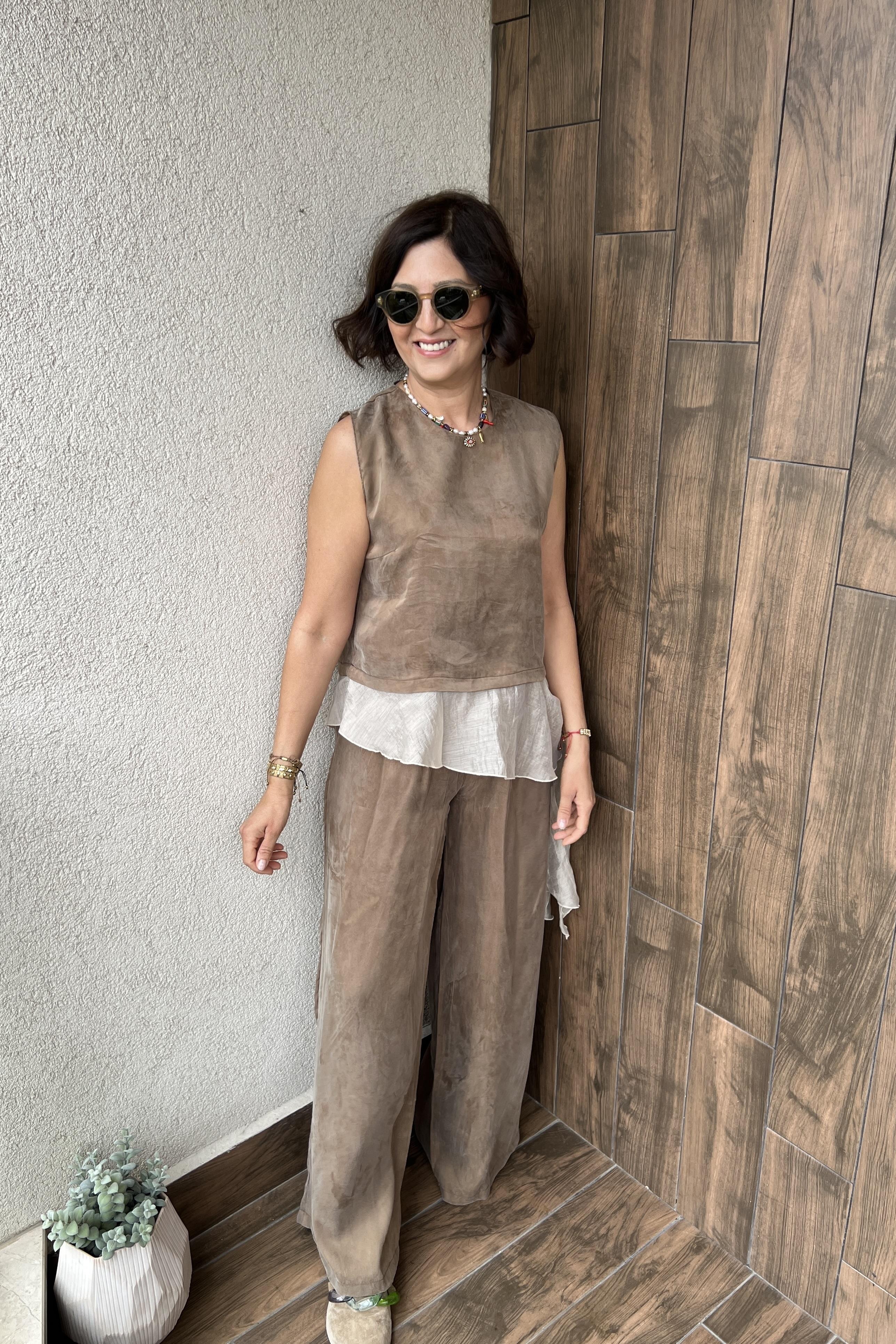 GARNİLİ BLUZ PANTOLON TAKIM - Camel