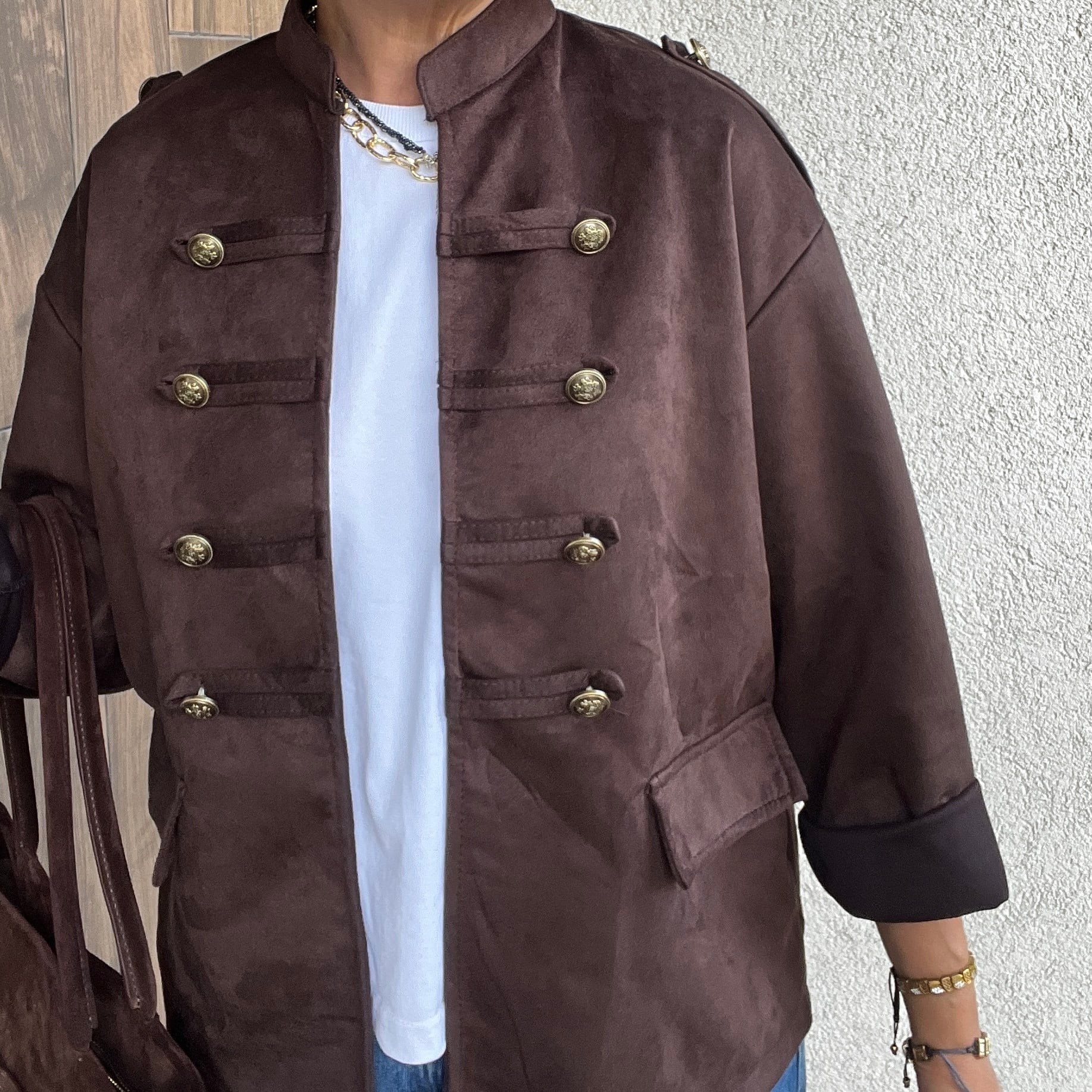 İTALYAN APOLETLİ NUBUK CEKET - Acı Kahve