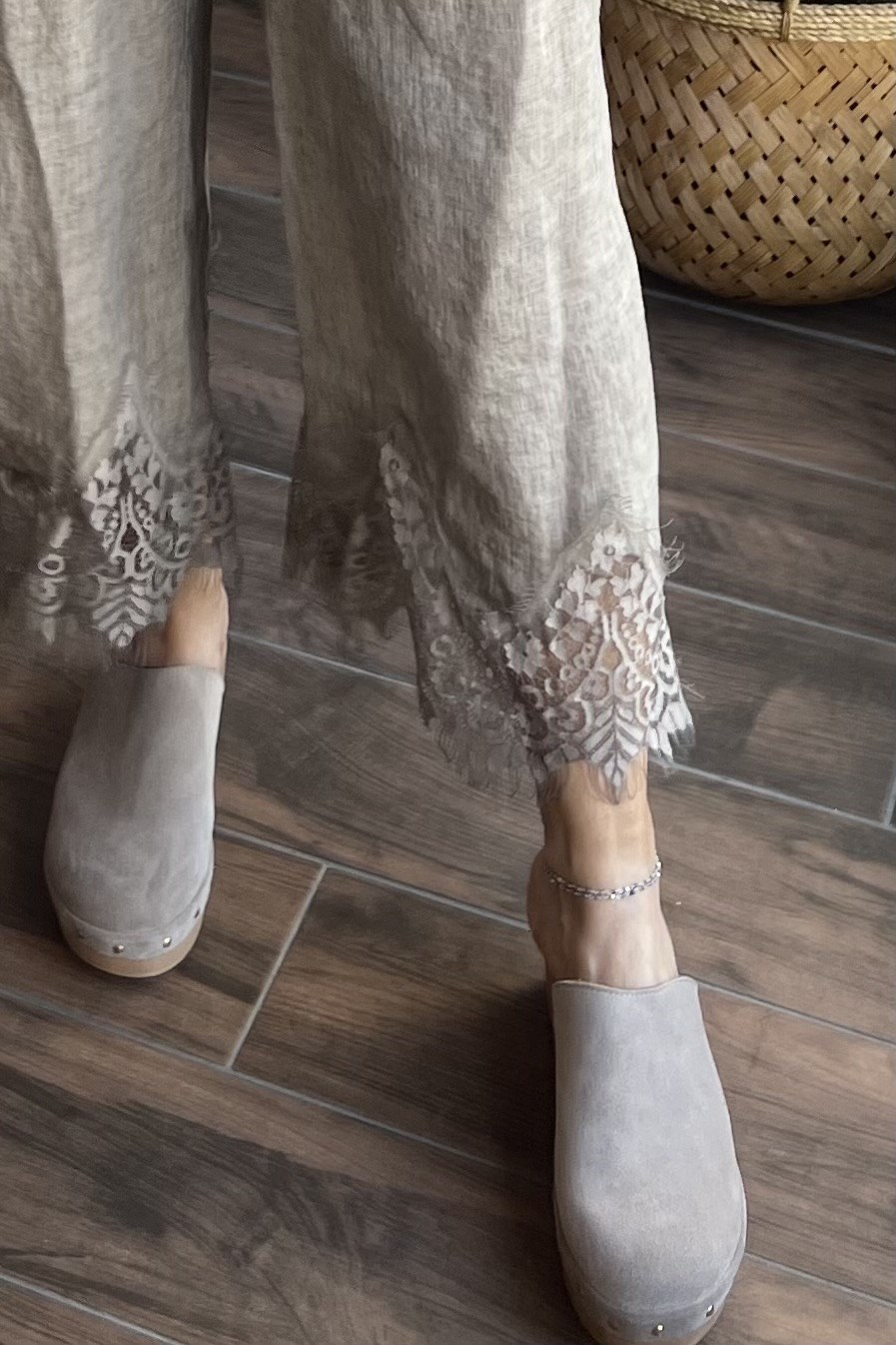 İTALYAN PAÇA DANTELLİ PANTOLON - Vizon
