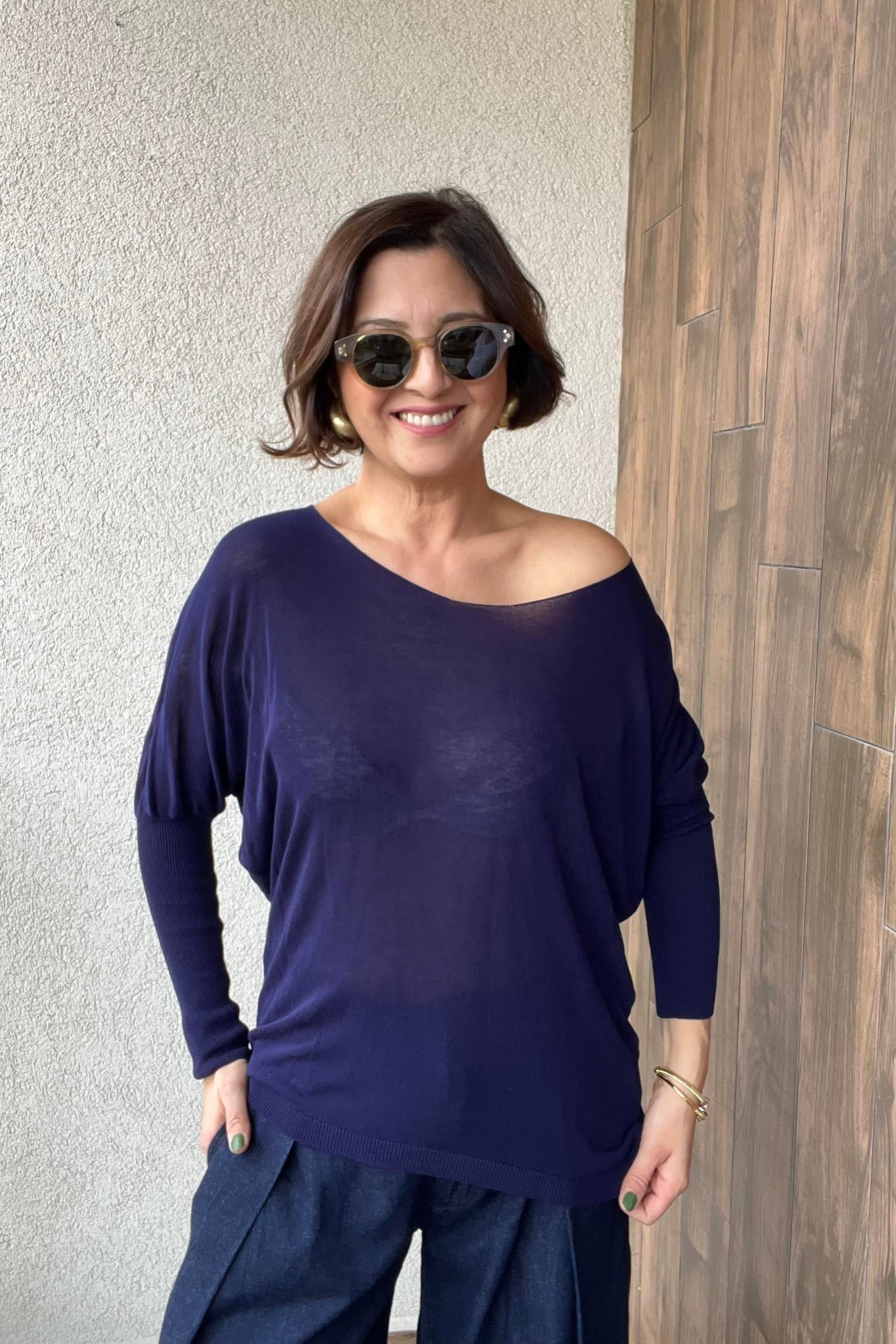 KAYIK YAKA İNCE MEVSİMLİK TRİKO - Lacivert