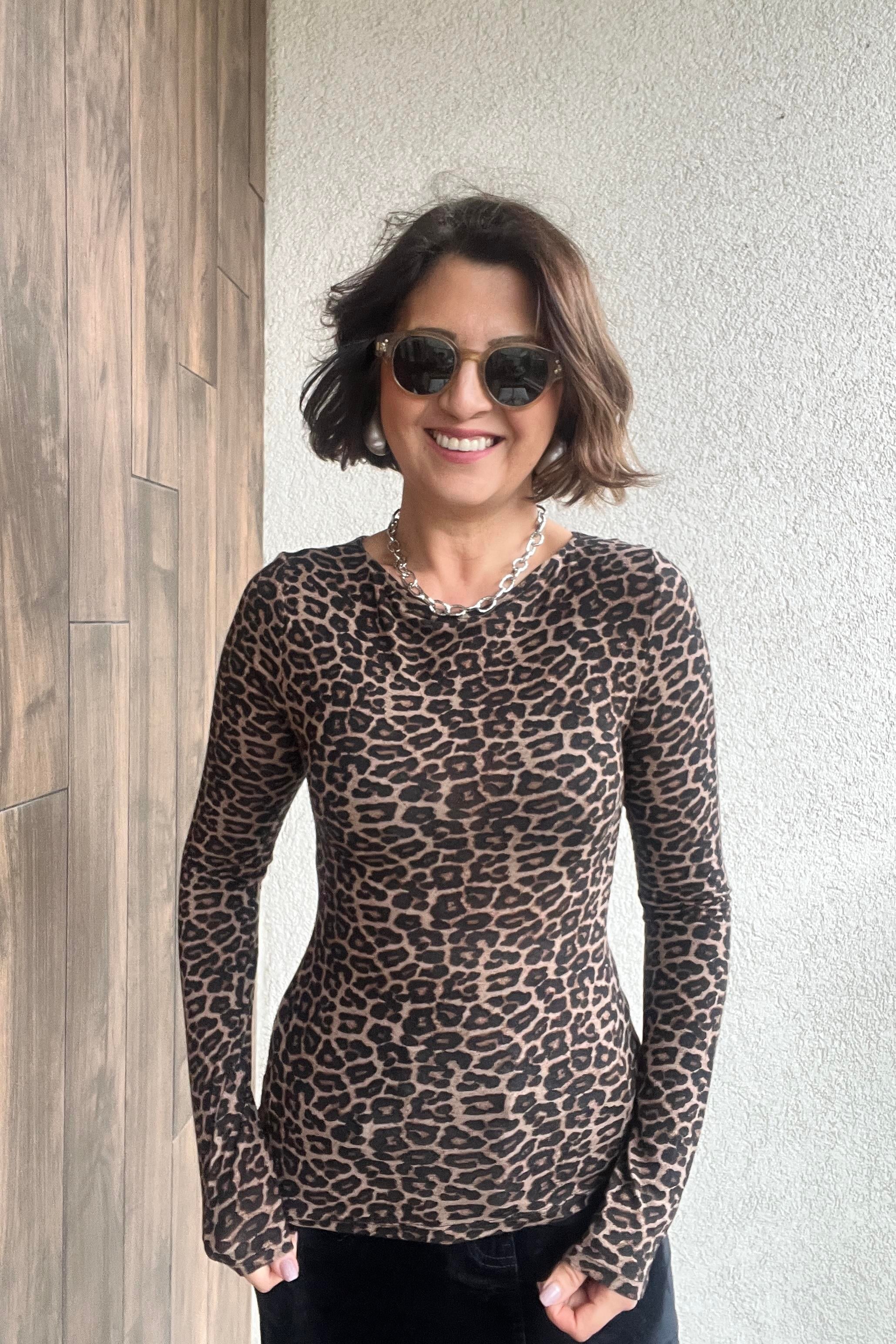 KAYIK YAKA LEOPAR DESEN ULTRA HAFİF TRİKO