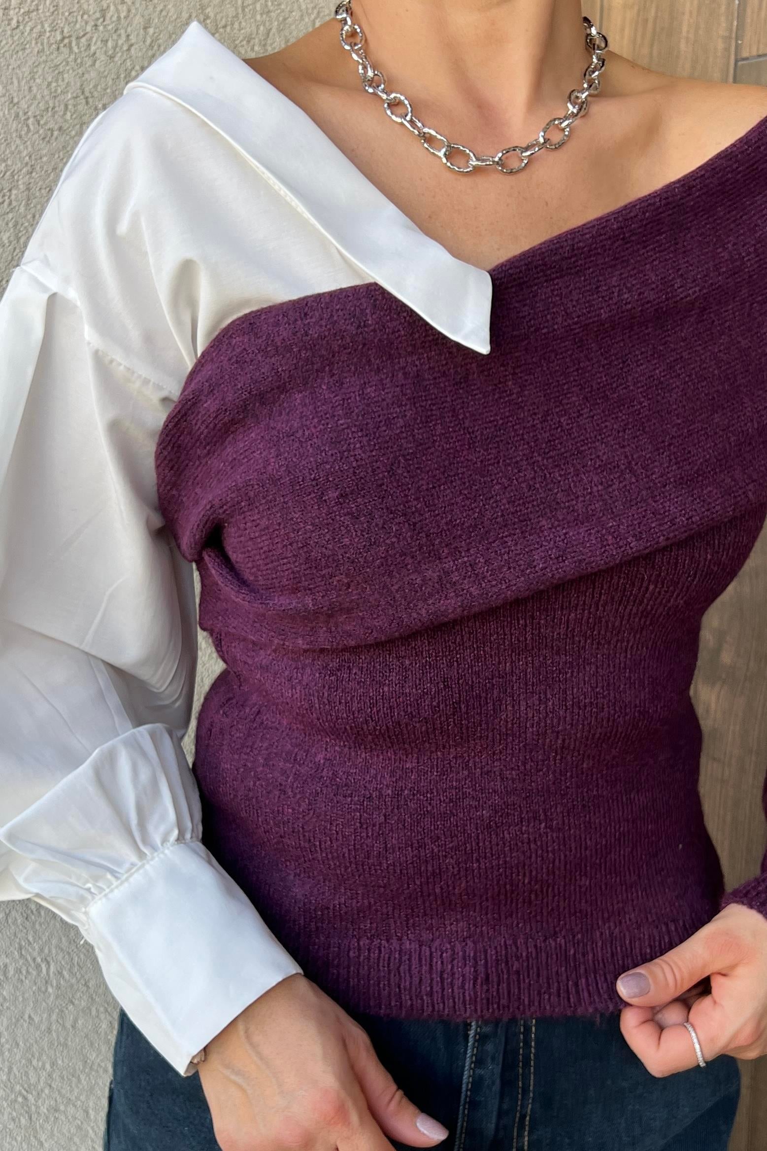 MÜRDÜM YAKA GÖMLEK DETAYLI TRİKO KAZAK