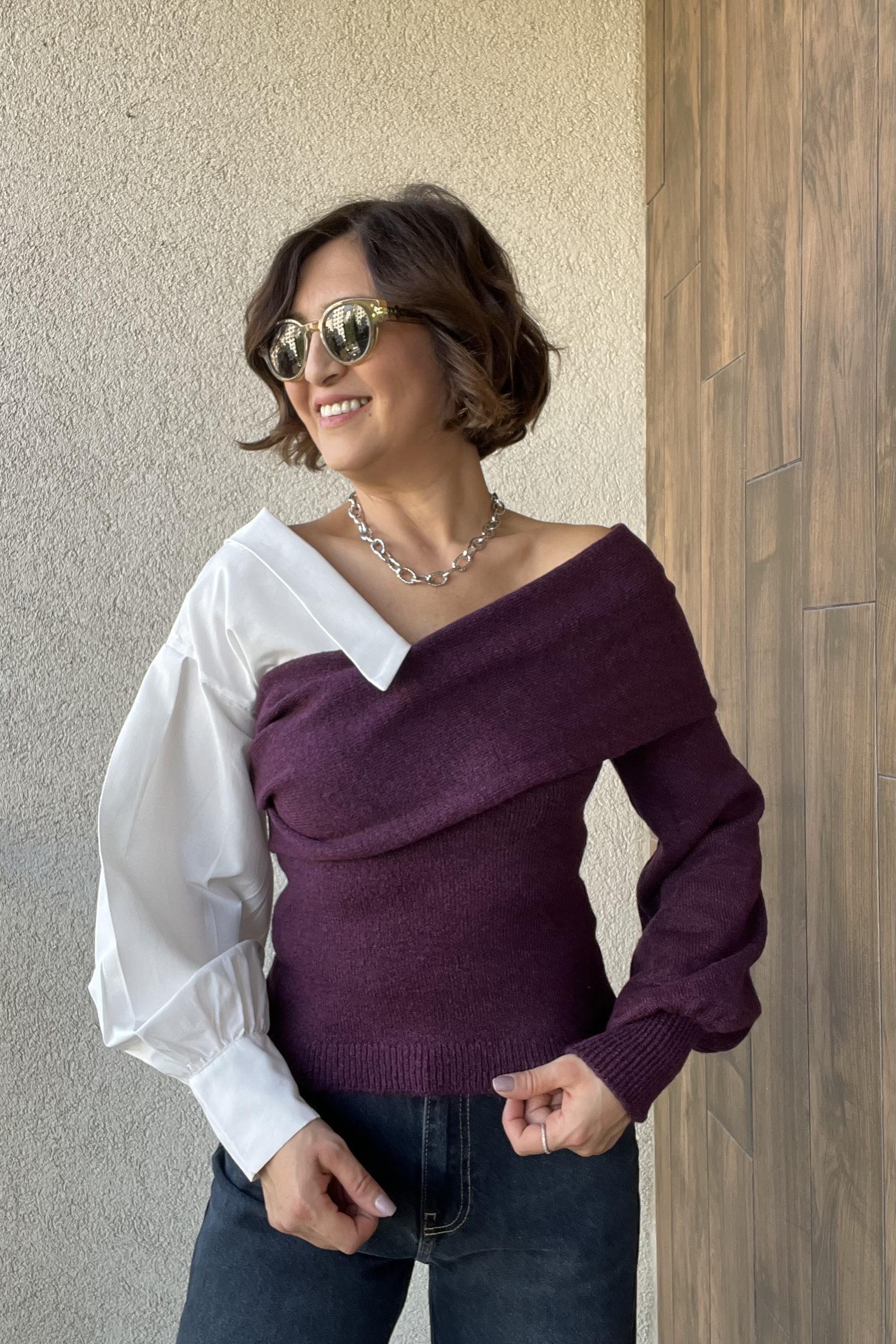 MÜRDÜM YAKA GÖMLEK DETAYLI TRİKO KAZAK