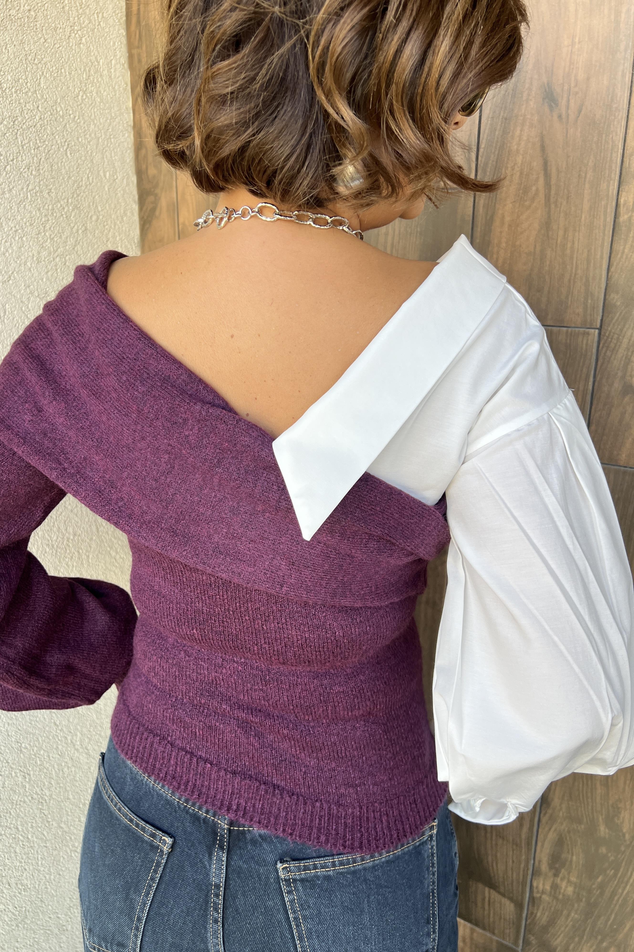 MÜRDÜM YAKA GÖMLEK DETAYLI TRİKO KAZAK