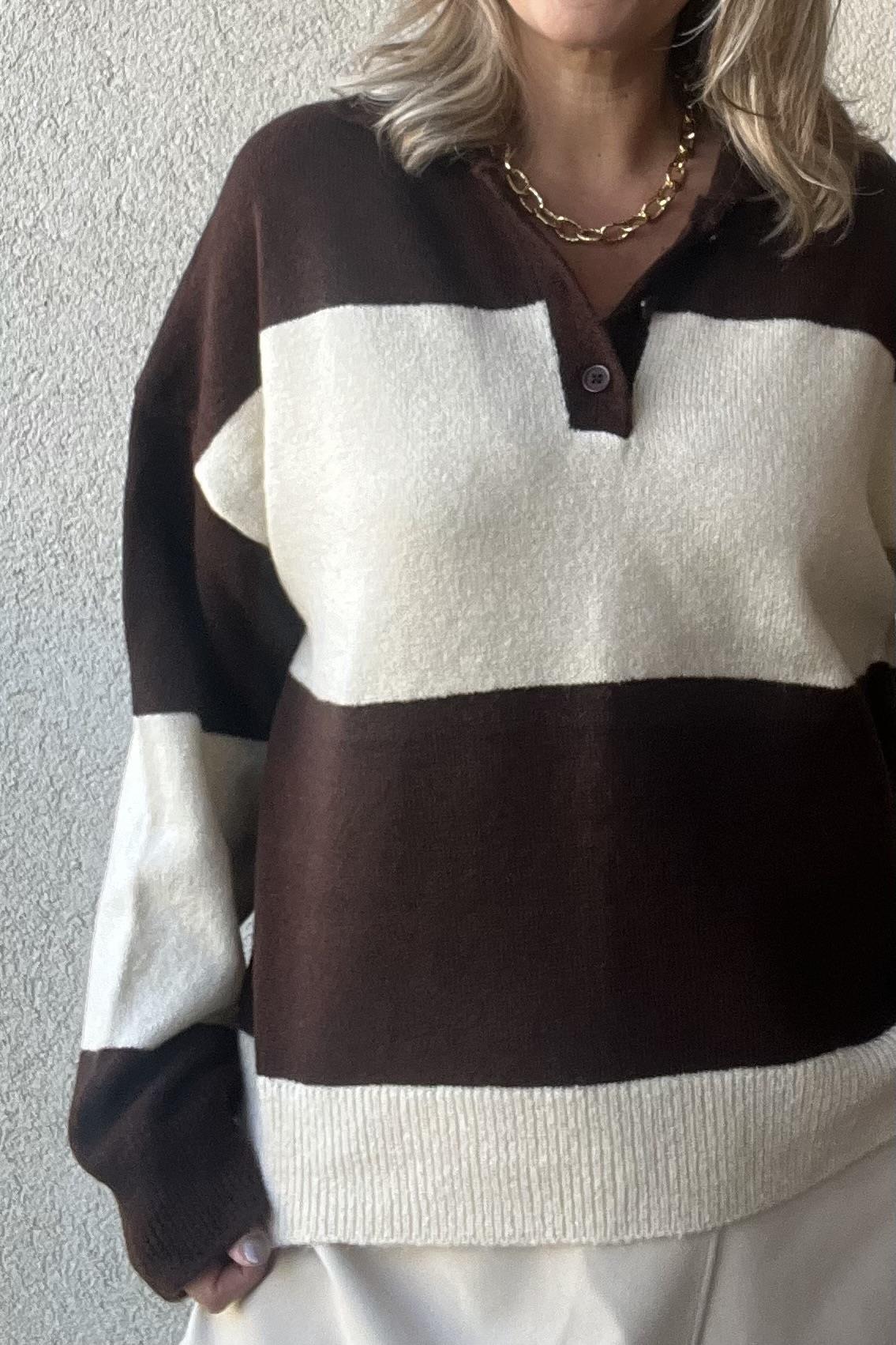 POLO YAKA ÇİZGİLİ KAZAK