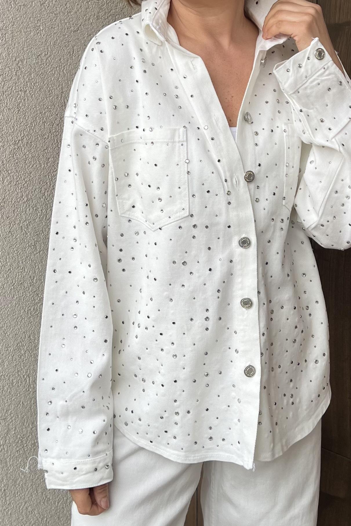 PREMİUM SERİ TAŞLI BEYAZ JEAN GÖMLEK