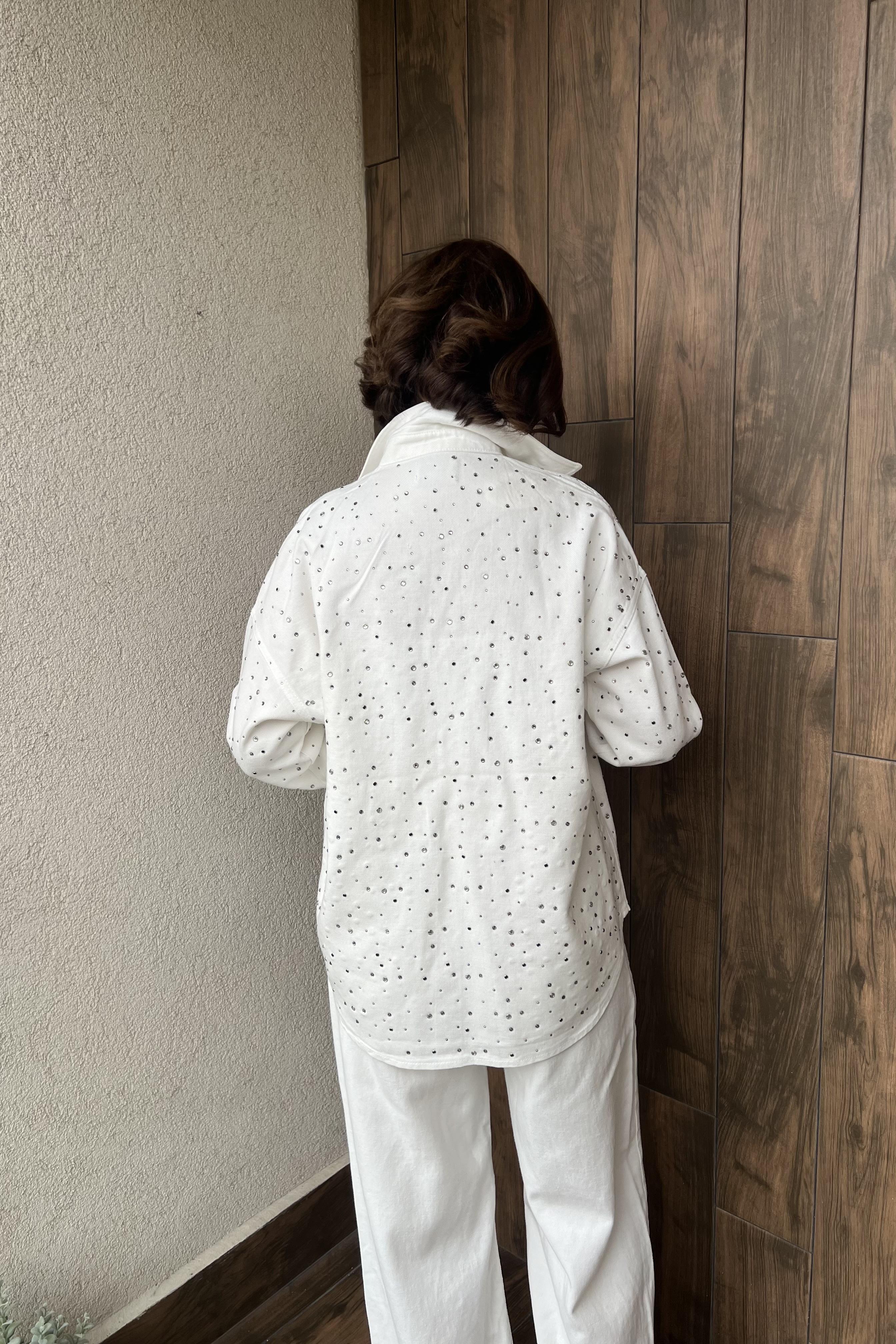 PREMİUM SERİ TAŞLI BEYAZ JEAN GÖMLEK