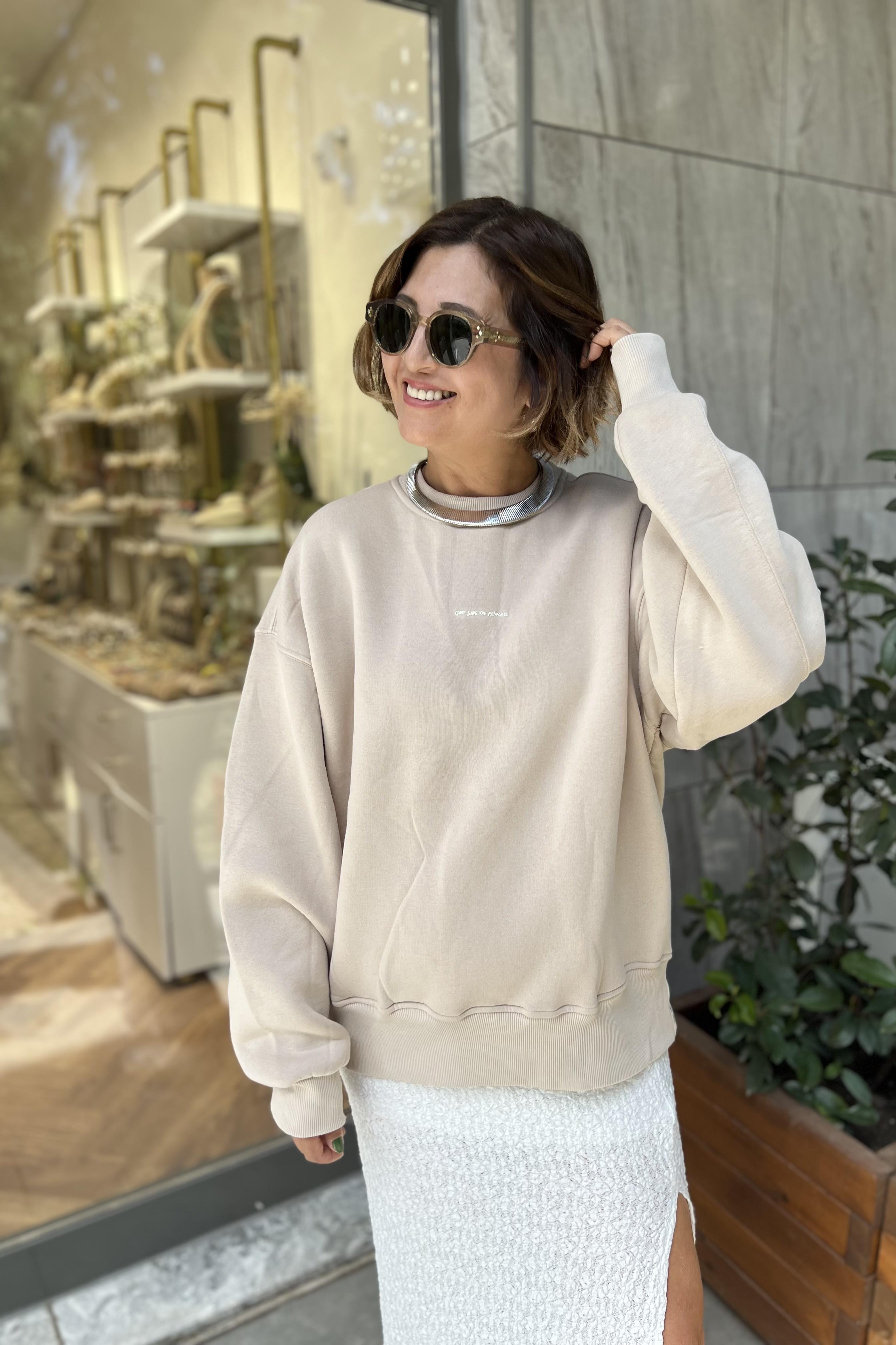 PRİNCESS BEJ RENGİ OVERSİZE SWEATSHIRT