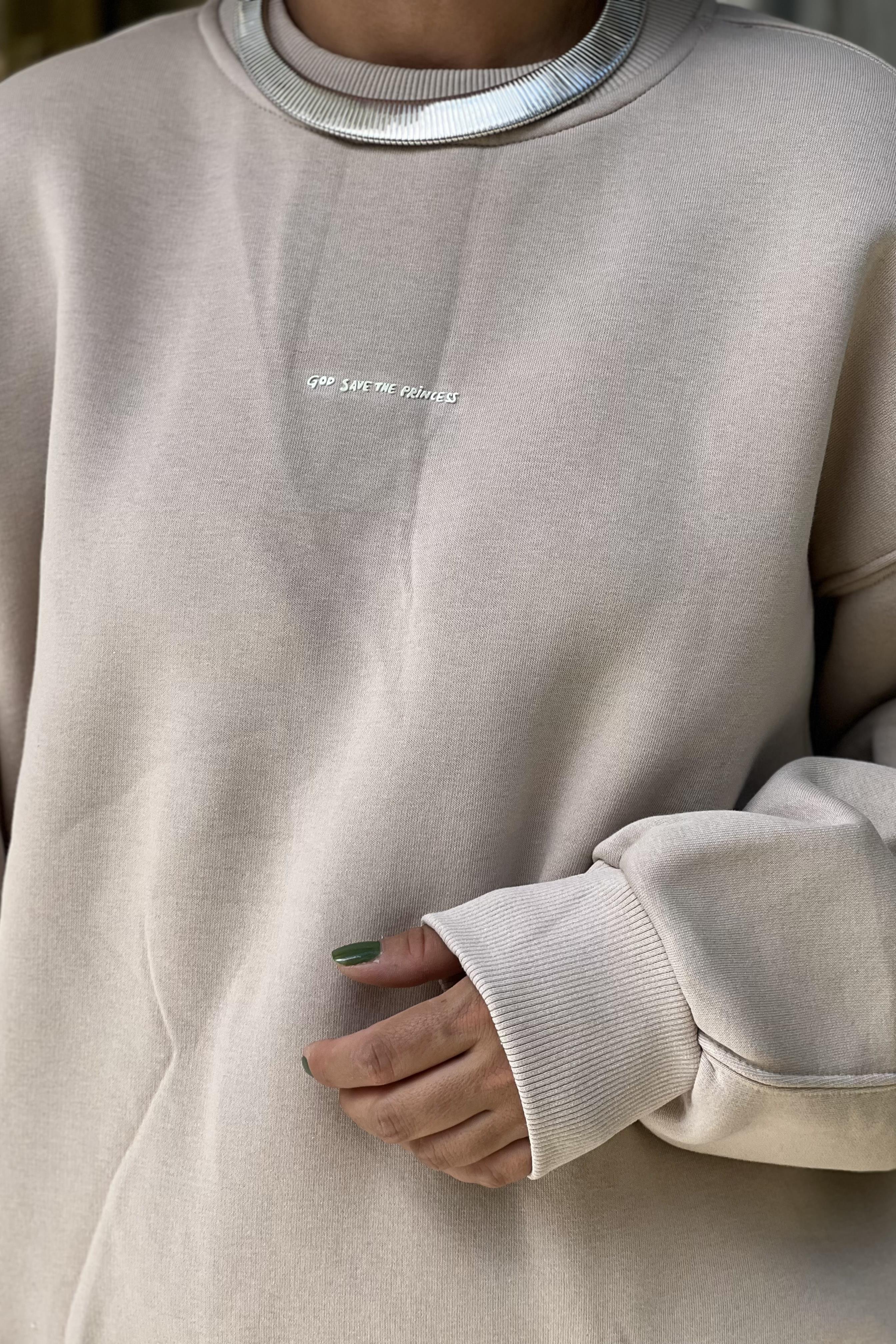 PRİNCESS BEJ RENGİ OVERSİZE SWEATSHIRT