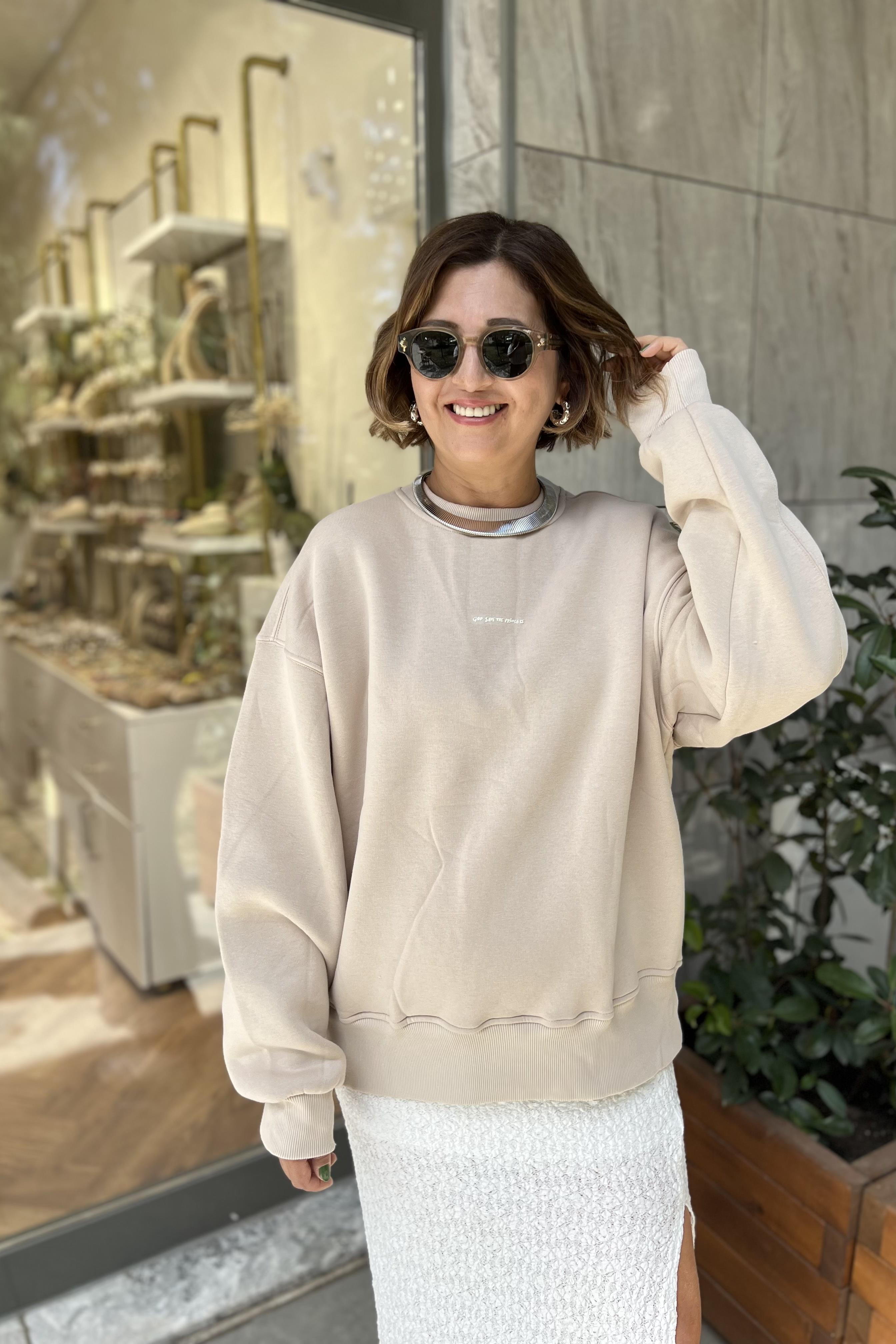 PRİNCESS BEJ RENGİ OVERSİZE SWEATSHIRT