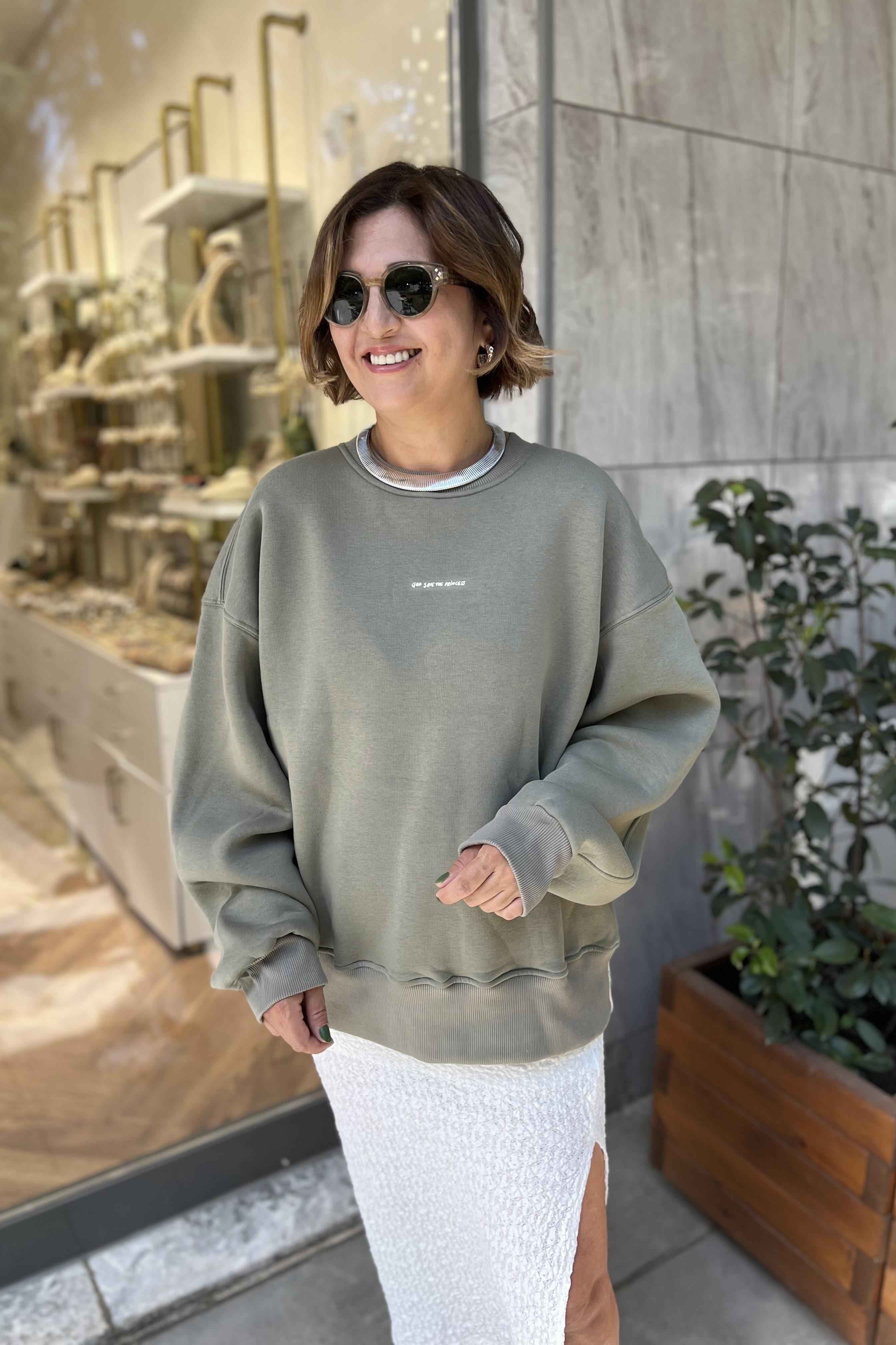 PRİNCESS HAKİ OVERSİZE SWEATSHIRT