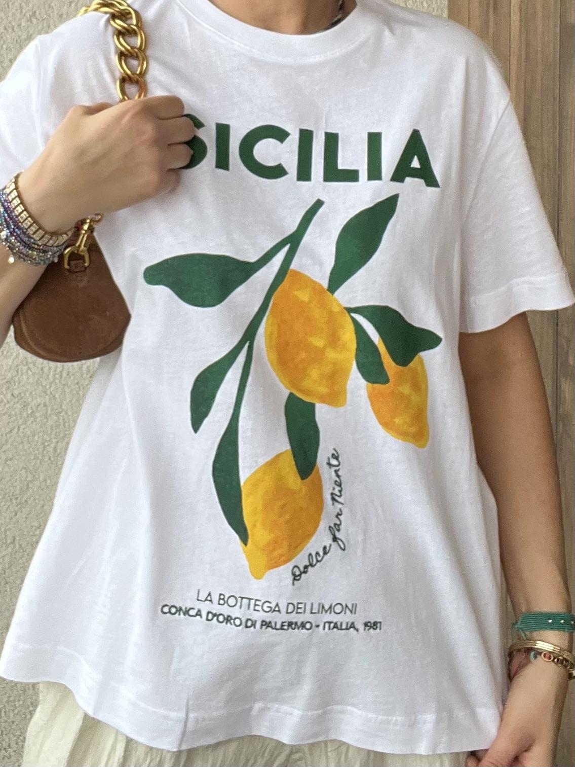 SICILIA BASKILI BEYAZ TİŞÖRT