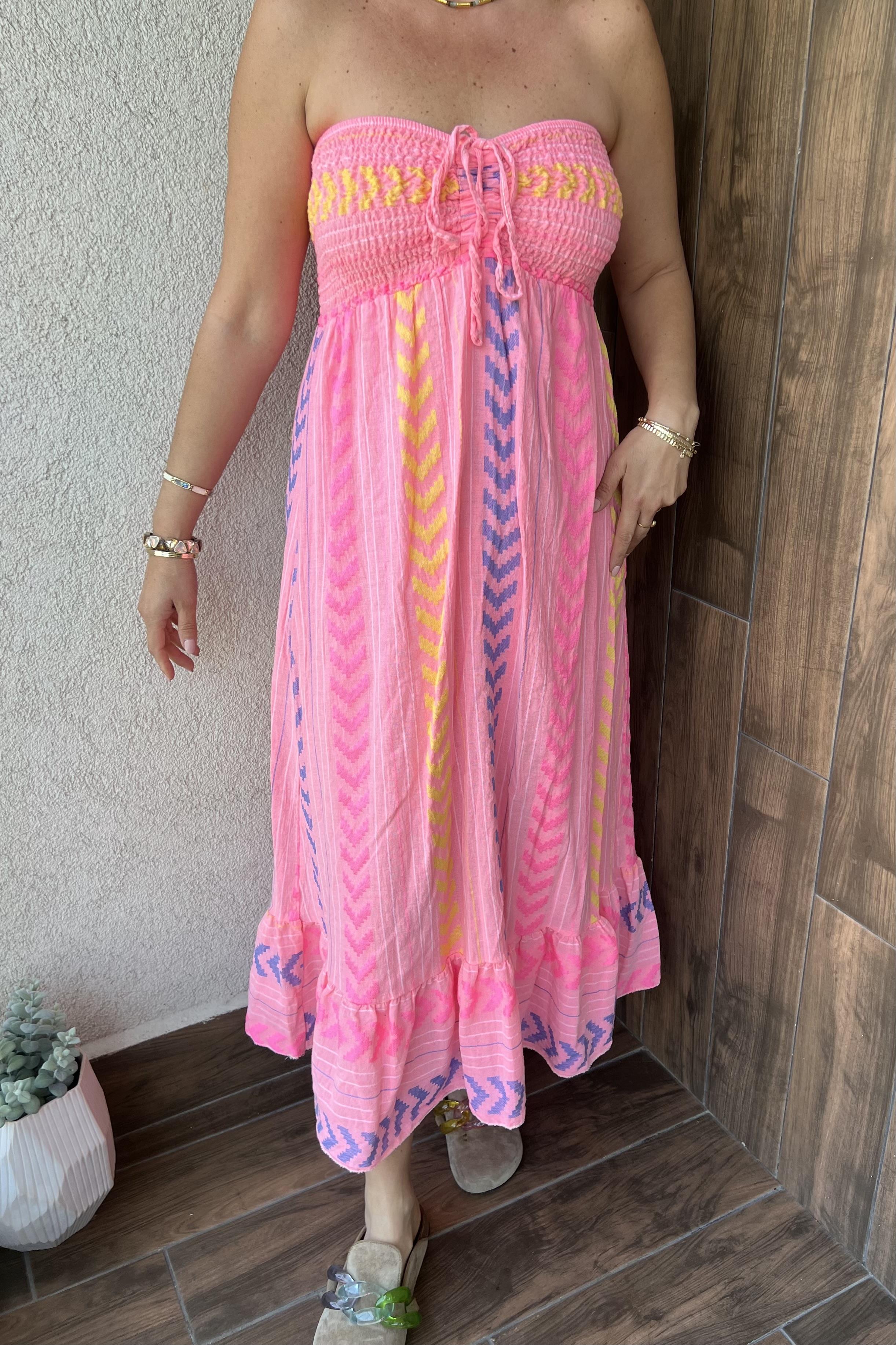 STRAPLEZ PAMUKLU ELBİSE - Pembe