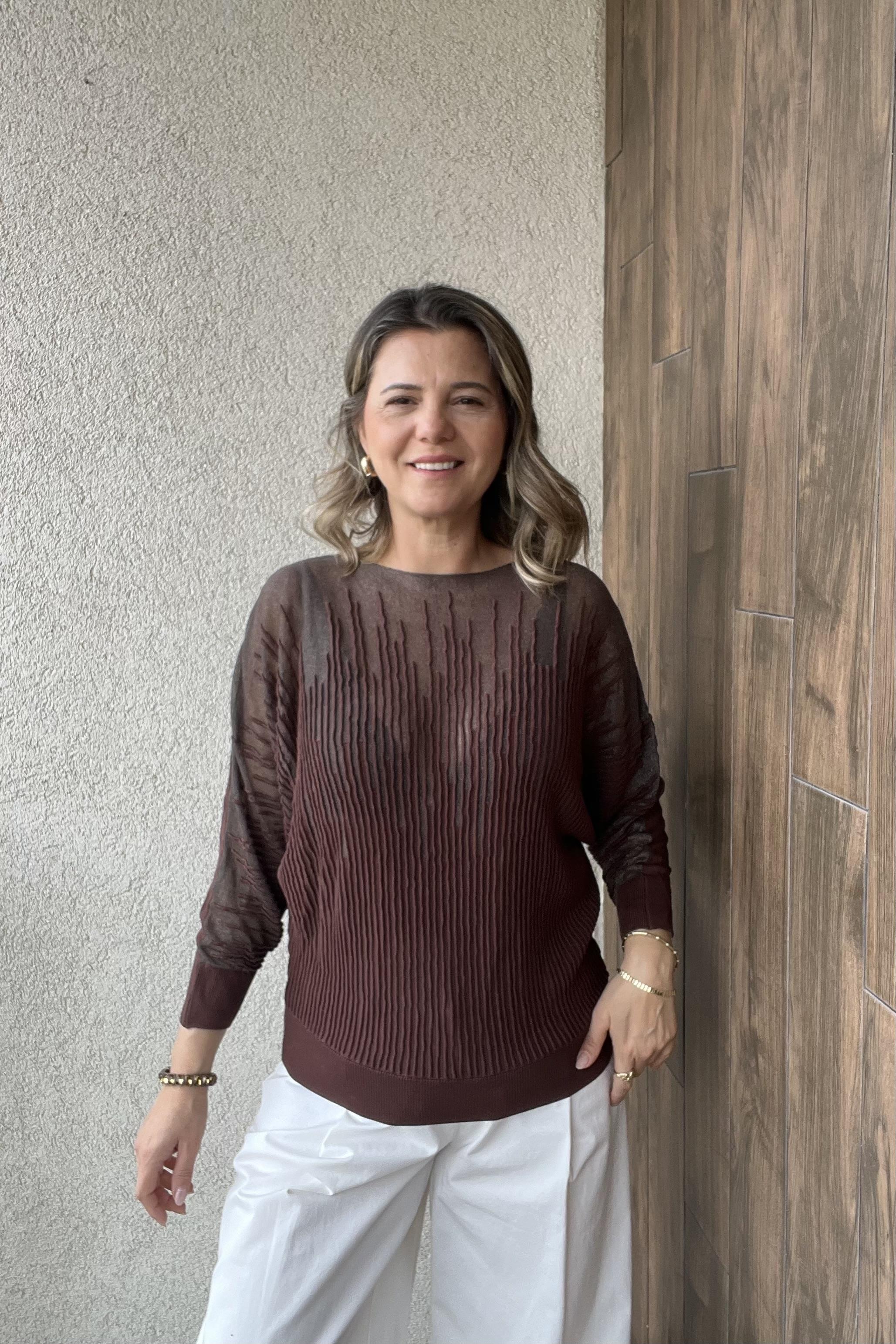 TRANSPARAN MERSERİZE TRİKO KAZAK - Kahve 