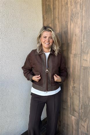 ACI KAHVE GARNİLİ NUBUK CEKET