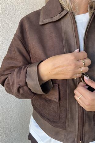 ACI KAHVE GARNİLİ NUBUK CEKET