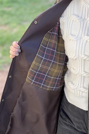 ACI KAHVE UZUN PARKA TRENÇKOT ÖZEL MUMLU KUMAŞ