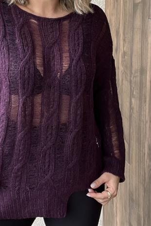 AJURLU SAÇ ÖRGÜLÜ MÜRDÜM KAZAK