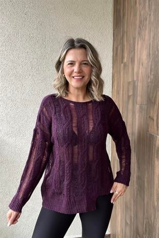 AJURLU SAÇ ÖRGÜLÜ MÜRDÜM KAZAK