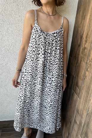 ASKILI LEOPAR ELBİSE - Bej