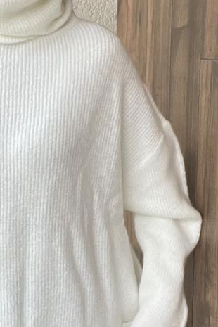 BALIKÇI YAKA OVERSİZE EKRU KAZAK