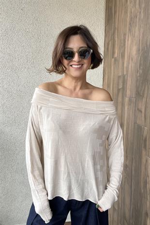 BARDOT YAKA İNCE MEVSİMLİK TRİKO - Taş Rengi