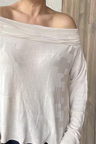 BARDOT YAKA İNCE MEVSİMLİK TRİKO - Taş Rengi