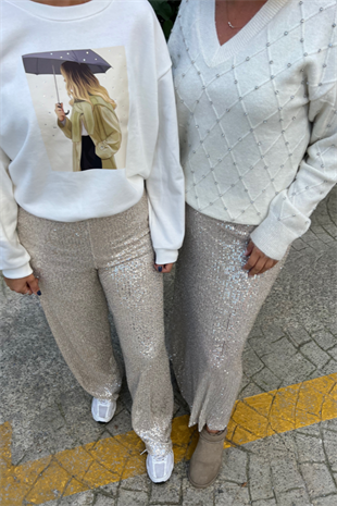BEJ PAYETLİ BOL PAÇA PANTOLON