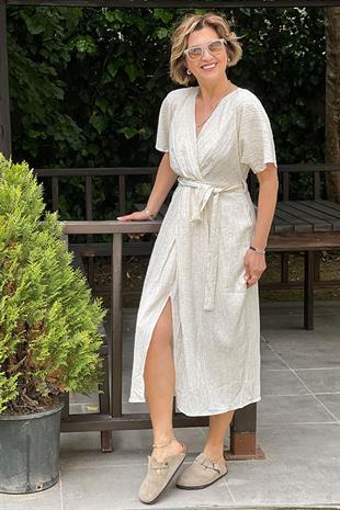 BEL BAĞLAMALI ELBİSE