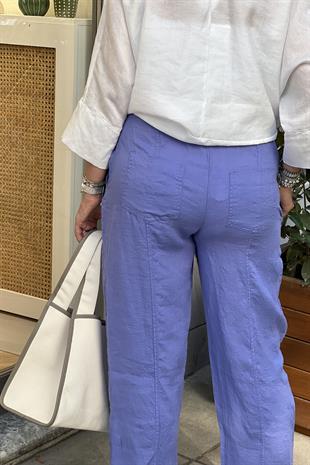 BELİ LASTİKLİ MOR KETEN PANTOLON