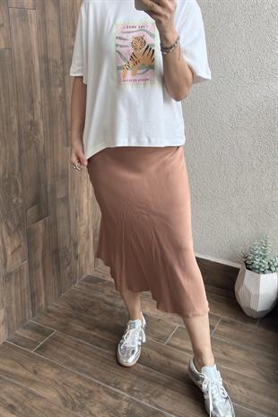 BELİ LASTİKLİ VEREV SATEN ETEK - Kiremit