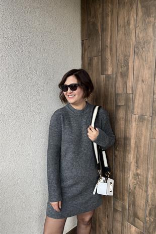 BİSİKLET YAKA ANTRASİT TRİKO ELBİSE