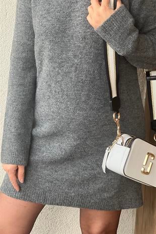 BİSİKLET YAKA ANTRASİT TRİKO ELBİSE