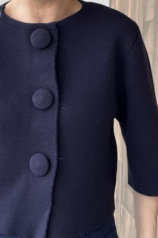 BİSİKLET YAKA ÇITÇIT DÜĞMELİ LACİVERT TRİKO HIRKA