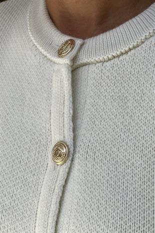 BİSİKLET YAKA GOLD DÜĞMELİ CEPLİ EKRU HIRKA