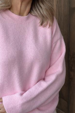 BİSİKLET YAKA YUMUŞAK DOKULU PEMBE TRİKO KAZAK