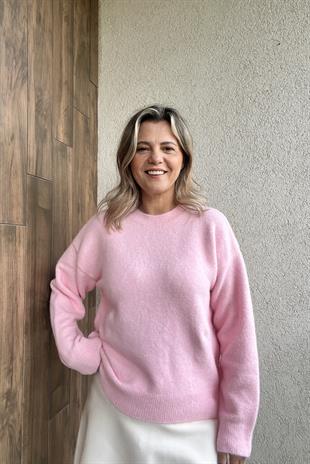 BİSİKLET YAKA YUMUŞAK DOKULU PEMBE TRİKO KAZAK