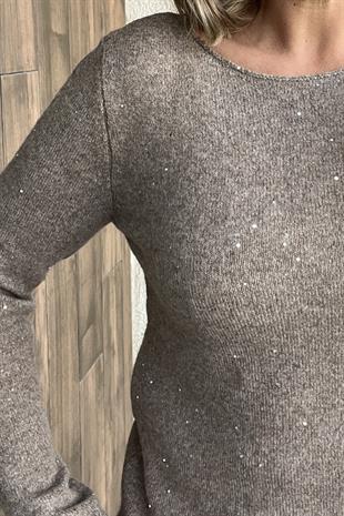 DİLVİN PULLU SİMLİ TRİKO KAZAK - Bej 