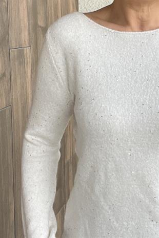 DİLVİN PULLU SİMLİ TRİKO KAZAK - Ekru 