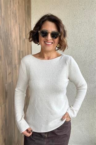DİLVİN PULLU SİMLİ TRİKO KAZAK - Ekru 