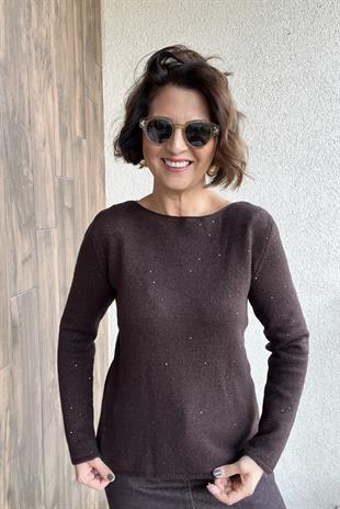 DİLVİN PULLU SİMLİ TRİKO KAZAK - Kahve