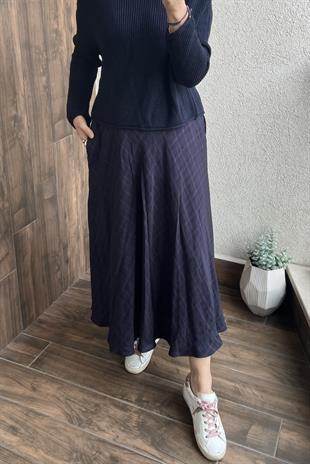 EKOSE DESEN ASTARLI CEP DETAYLI KLOŞ ETEK 