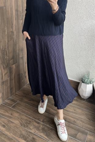 EKOSE DESEN ASTARLI CEP DETAYLI KLOŞ ETEK 