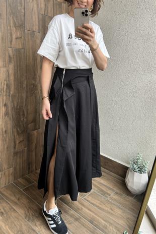 FERMUAR YIRTMAÇLI TASARIM ETEK - Siyah