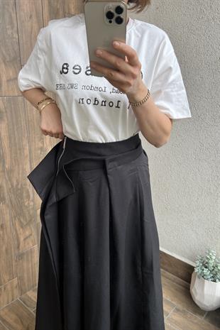 FERMUAR YIRTMAÇLI TASARIM ETEK - Siyah