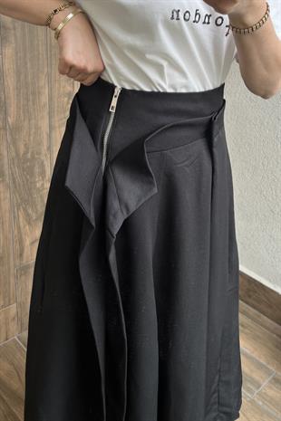 FERMUAR YIRTMAÇLI TASARIM ETEK - Siyah