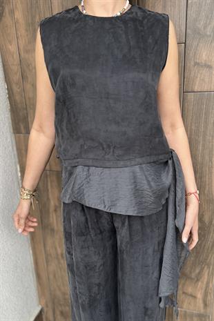 GARNİLİ BLUZ PANTOLON TAKIM - Antrasit 
