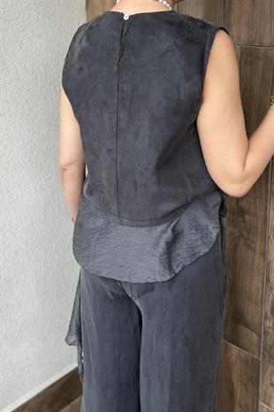 GARNİLİ BLUZ PANTOLON TAKIM - Antrasit 